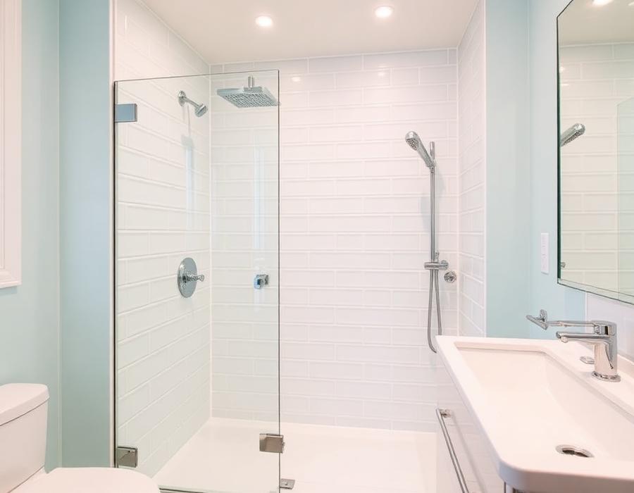 Neu saniertes modernes Badezimmer mit Regendusche